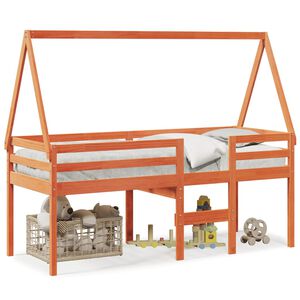 vidaXL Hochbett mit Dach Wachsbraun 90x190 cm Massivholz Kiefer