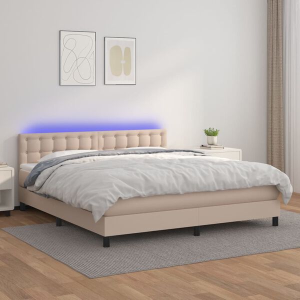 vidaXL Boxspringbett mit Matratze & LED Cappuccino-Braun 160x200cm