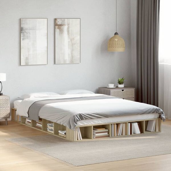 vidaXL Bettgestell Sonoma-Eiche 140x200 cm Holzwerkstoff
