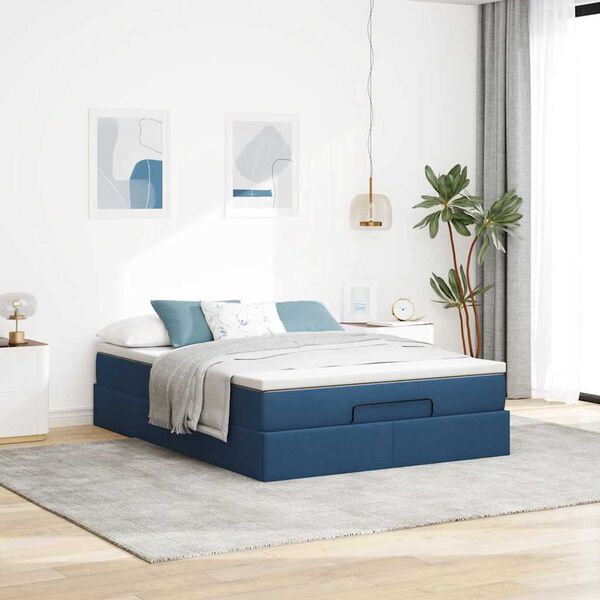 vidaXL Ottoman-Bett mit Matratze Blau 140x200 cm Stoff