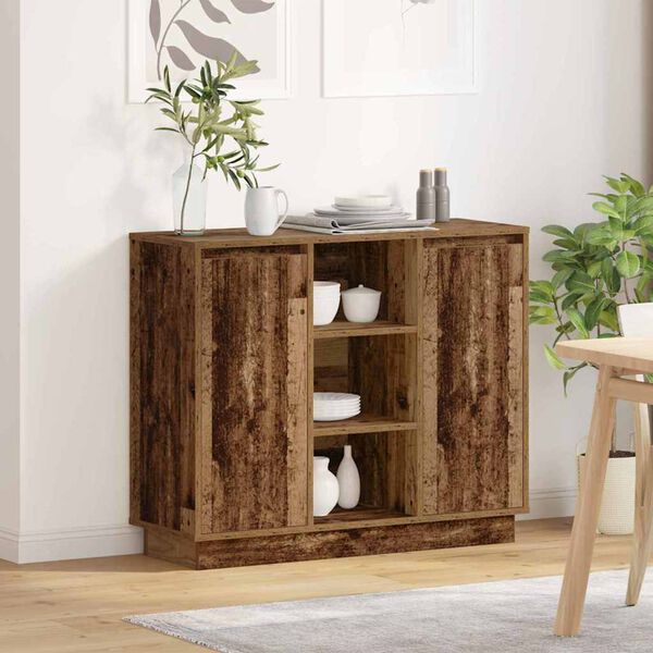 vidaXL LED-Sideboard mit Regal Altholz 90 x 32 x 75 cm Holzwerkstoff