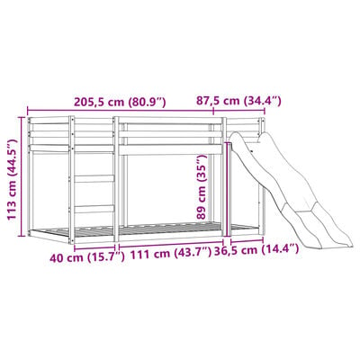 vidaXL Etagenbett mit Rutsche und Gardinen Weiß und Schwarz 80x200 cm