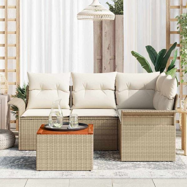 vidaXL Garten-Sofa-Set mit Kissen mit Speicher 5 pcs Beige und Creme