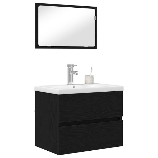 vidaXL Badezimmerm&ouml;bel-Set 3 pcs Schwarz Eichen-Optik Holzwerkstoff