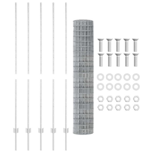 vidaXL Zaun mit Pfosten Silber 1,5 x 10 m Stahl