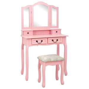 vidaXL Schminktisch-Set mit Hocker Rosa 80&times;69&times;141 cm Paulowniaholz