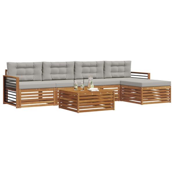 vidaXL Outdoor-Sofagarnitur mit Kissen 6 pcs Nat&uuml;rlich und Hellgrau