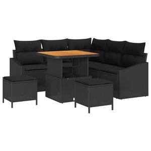 vidaXL Garten-Sofa-Set mit Kissen 8 pcs Schwarz Poly Rattan