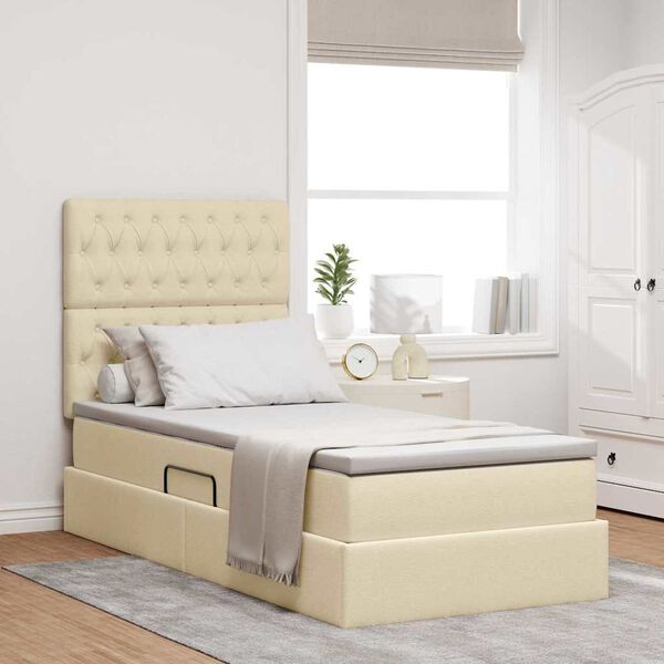 vidaXL Aufbewahrungsbett mit Matratze Creme 100 x 200 cm Polyester