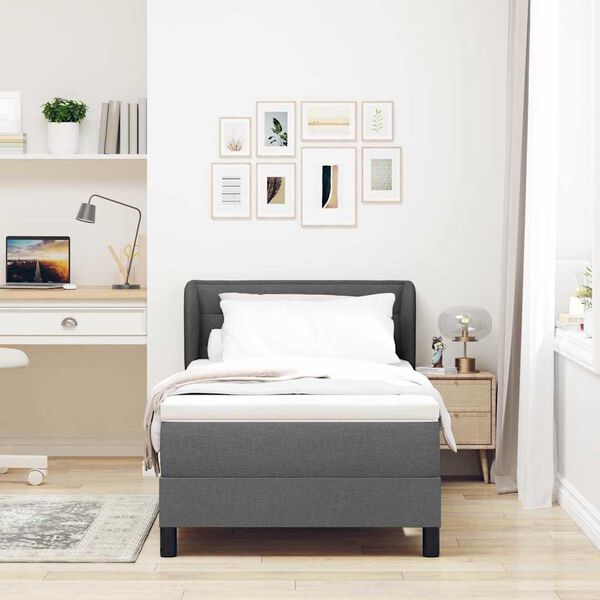 vidaXL Boxspringbett mit Matratze Dunkelgrau 90 x 190 cm Stoff
