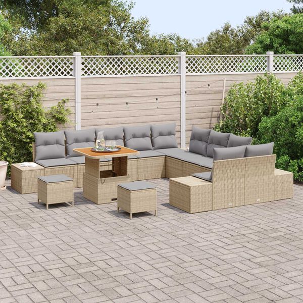 vidaXL Gartensofa-set mit Kissen 13 pcs Beige Poly-Rattan