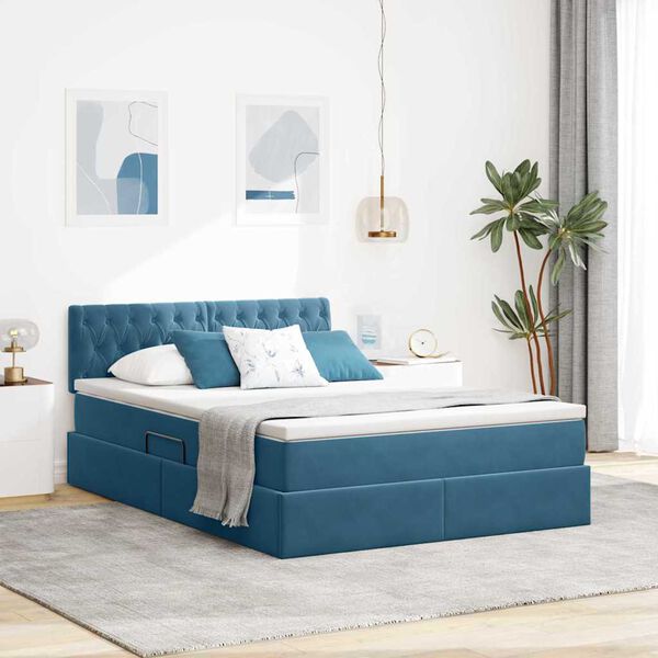 vidaXL Aufbewahrungsbett mit Matratze Dunkelblau 140 x 200 cm Samt