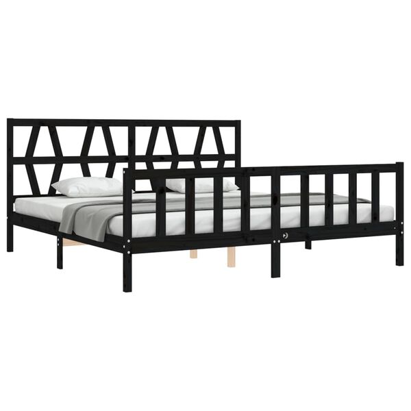 vidaXL Massivholzbett mit Kopfteil Schwarz 200x200 cm