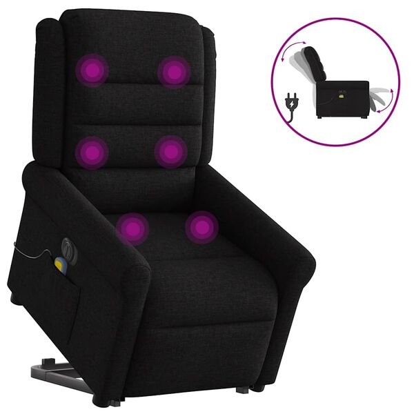vidaXL Elektrischer Massagesessel mit Aufstehhilfe Schwarz Stoff