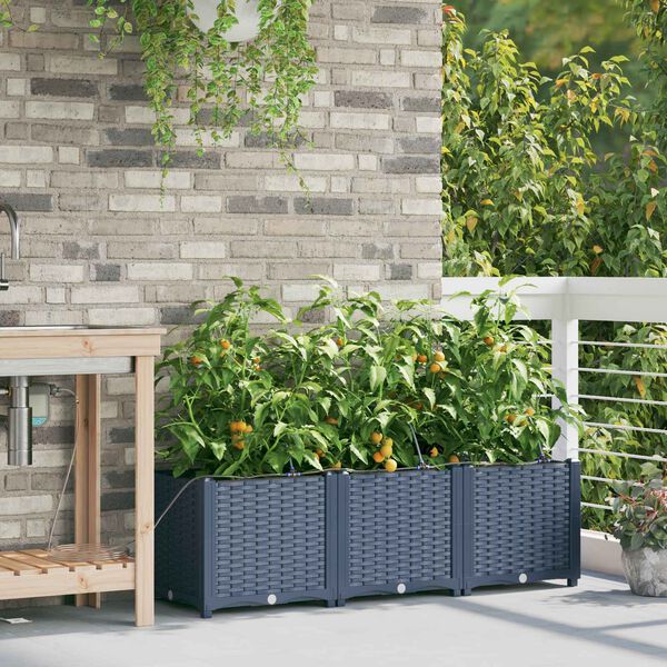 vidaXL Garten-Pflanzgef&auml;&szlig; 3 pcs Grau 120 x 40 x 37,5 cm Kunststoff