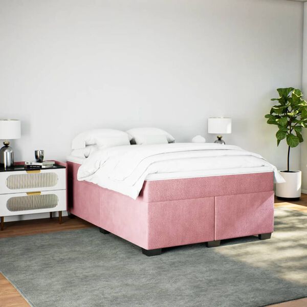 vidaXL Boxspringbett mit Matratze Rosa 160x200 cm Samt