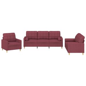 vidaXL 3-tlg. Sofagarnitur mit Kissen Weinrot Stoff