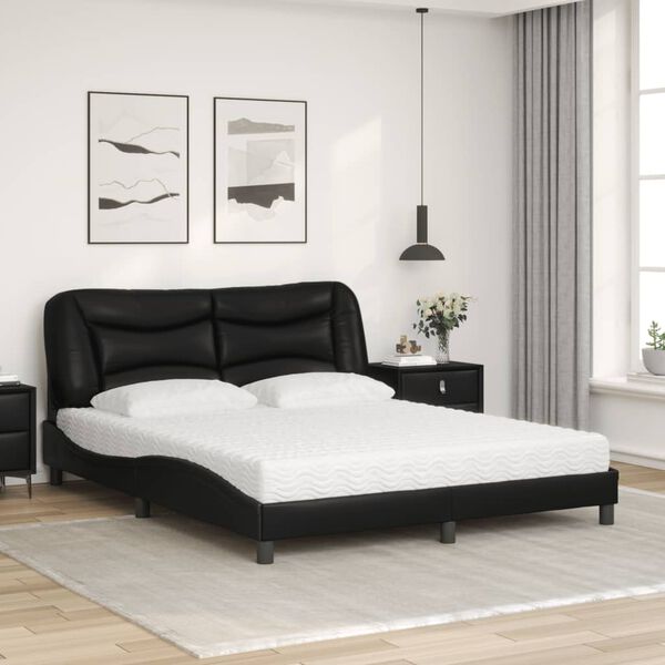 vidaXL Bett mit Matratze "Hvar" Schwarz 160x200 cm Kunstleder