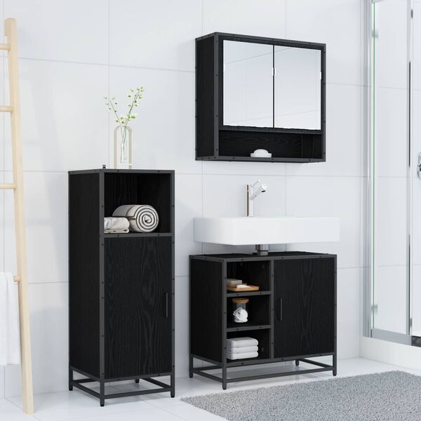 vidaXL Badezimmerm&ouml;bel-Set 3 pcs Schwarz Eichen-Optik Holzwerkstoff