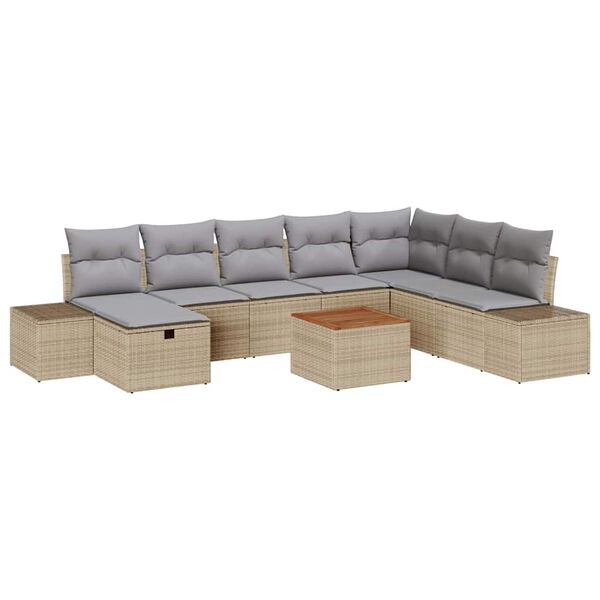 vidaXL Garten-Sofa-Set mit Kissen mit Speicher 9 pcs Beige Poly Rattan