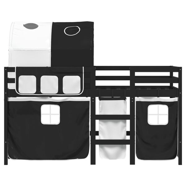 vidaXL Kinderhochbett mit Tunnel Wei&szlig; & Schwarz 80x200 cm Kiefernholz