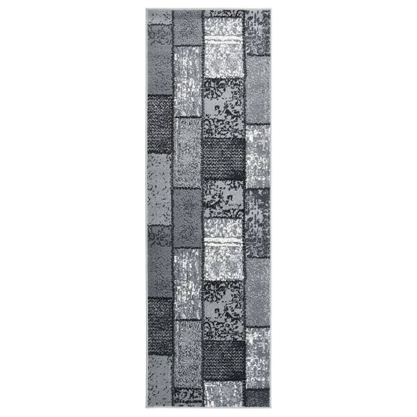 vidaXL Teppichl&auml;ufer BCF Grau mit Blockmuster 80x300 cm