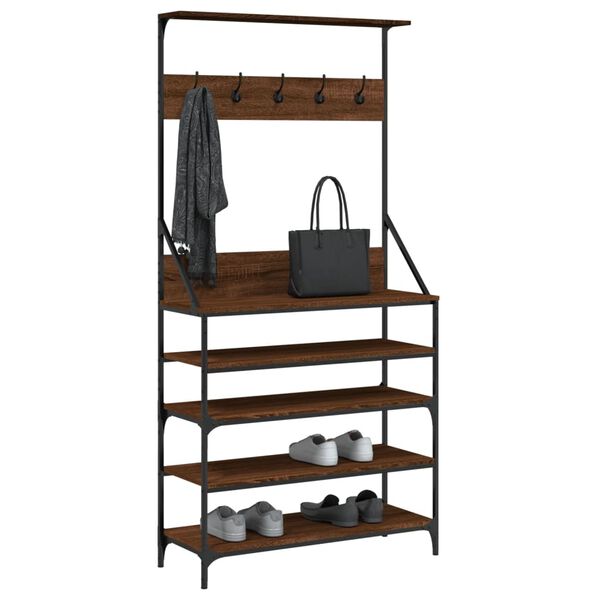 vidaXL Kleiderst&auml;nder mit Schuhablage Braun Eiche-Optik 90x34x184 cm