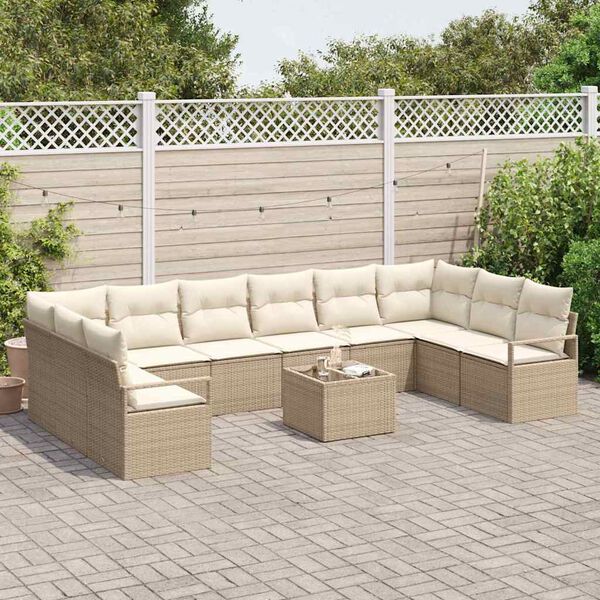 vidaXL Sofa Set mit Kissen 11 pcs Beige Poly Rattan