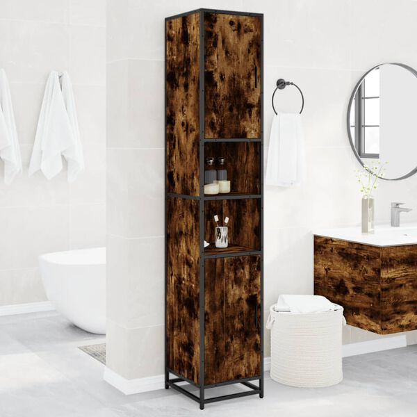 vidaXL Badschrank R&auml;uchereiche 35x37,5x188,5 cm Holzwerkstoff Metall