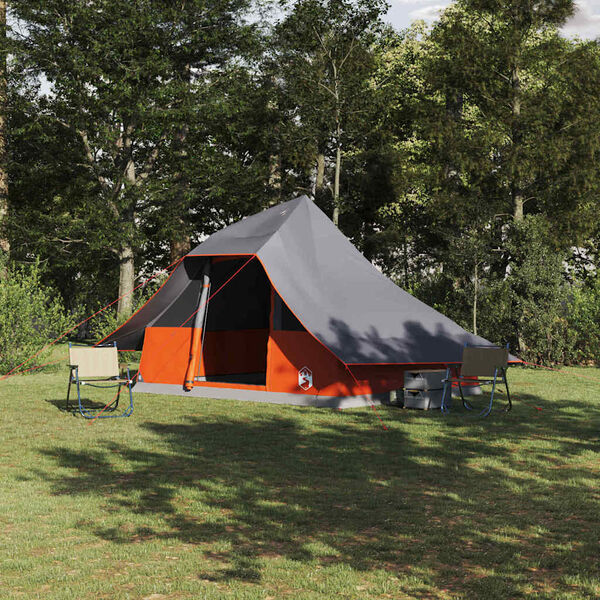 vidaXL Tipi Zelt mit Dach Grau und Orange 364 x 281 x 257 cm Taft