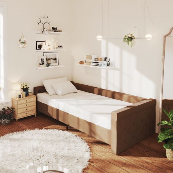vidaXL Tagesbett mit Matratze USB Braun Stoff 90x200 cm