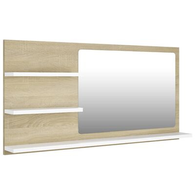 vidaXL Badspiegel Weiß und Sonoma-Eiche 90x10,5x45 cm Holzwerkstoff