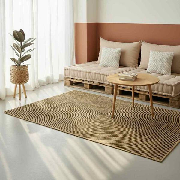 vidaXL Teppich Nat&uuml;rlich und Schwarz 120 x 120 cm Jute