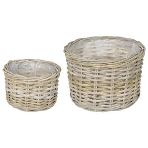 vidaXL Blumentopf Korb GENDT 2 stk. Nat&uuml;rliches Grau Kubu Rattan