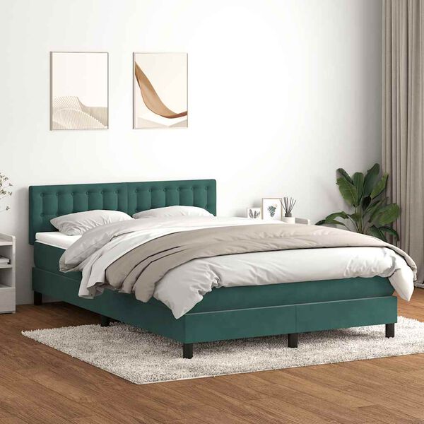 vidaXL Boxspringbett mit Matratze Dunkelgr&uuml;n 140x220 cm Samt