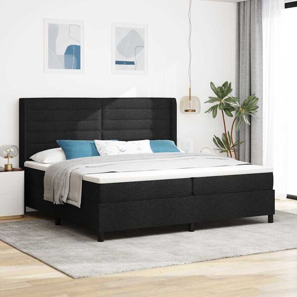 vidaXL LED Boxspringbett mit Matratze Schwarz 200 x 200 cm Stoff