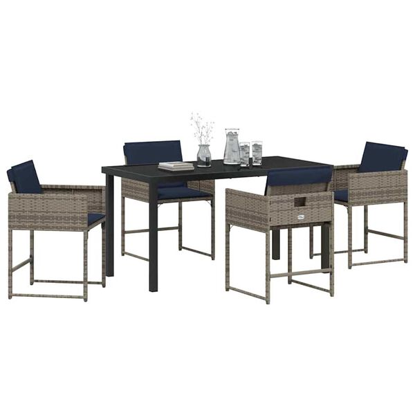 vidaXL Garten Essgruppe mit Kissen 5 pcs Grau Poly-Rattan