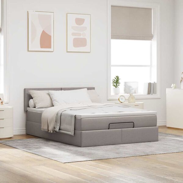 vidaXL Ottoman-Bett mit Matratze Taupe 140x190 cm Stoff