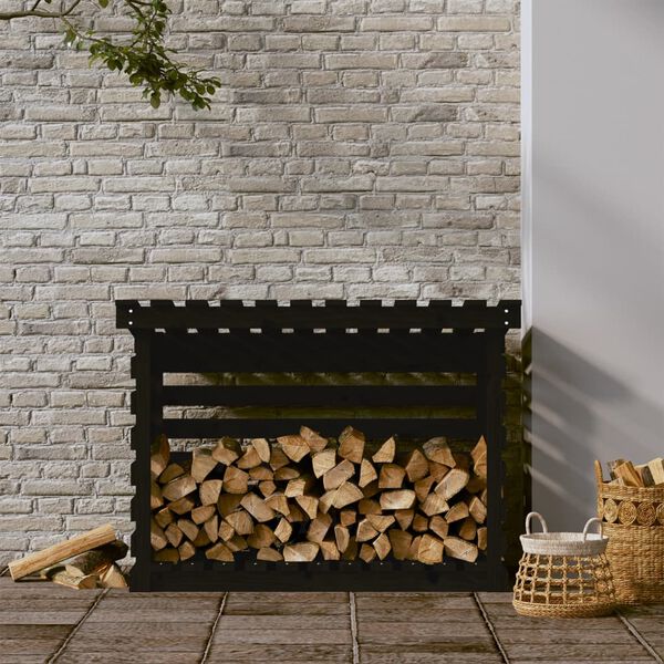 vidaXL Kaminholzregal Schwarz 108x73x79 cm Massivholz Kiefer