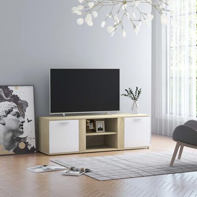 vidaXL TV-Schrank Weiß Sonoma-Eiche 120 x 34 x 37 cm Spanplatte