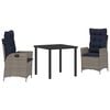 vidaXL Garten Essgruppe 3 Stk. Grau und Schwarz Rattan