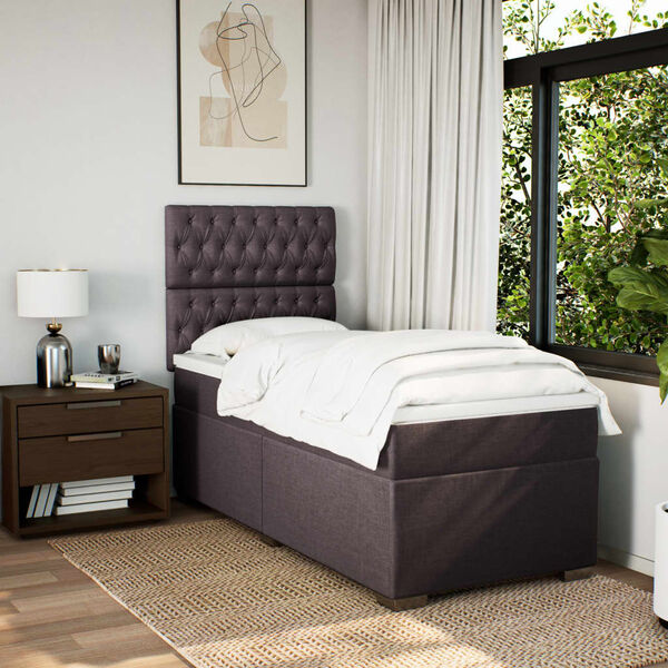 vidaXL Boxspringbett mit Matratze Dunkelbraun 100x200 cm Stoff
