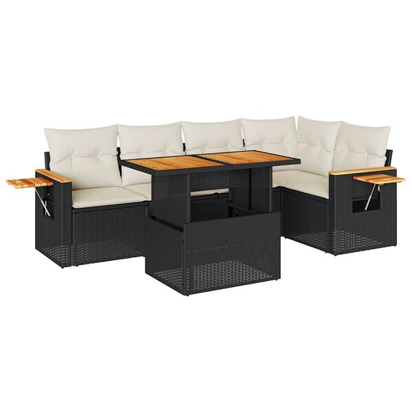vidaXL 6-tlg. Garten-Sofagarnitur mit Kissen Schwarz Poly Rattan