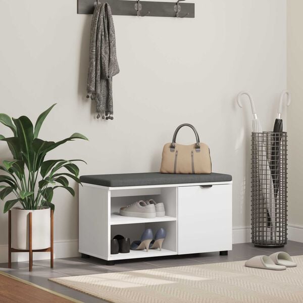 vidaXL Flurbank mit Kissen mit Regal mit Speicher Wei&szlig; 80 x 38 x 46 cm