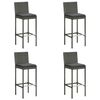 vidaXL Garten-Barhocker mit Kissen 4 Stk. Grau Poly Rattan
