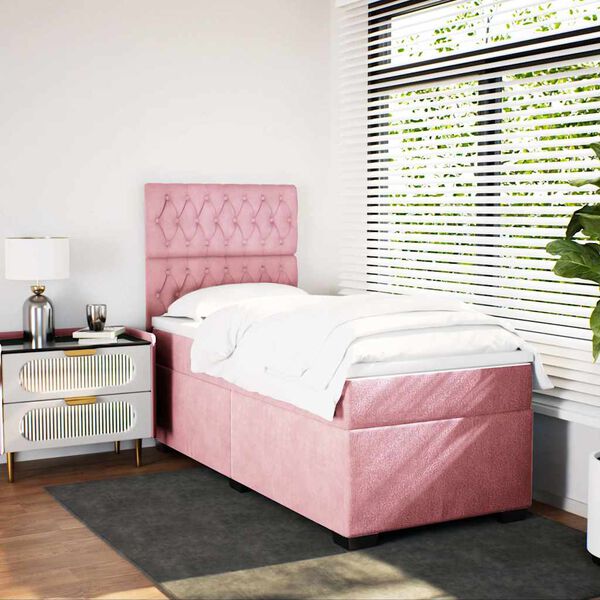 vidaXL Boxspringbett mit Matratze Rosa 80x200 cm Samt
