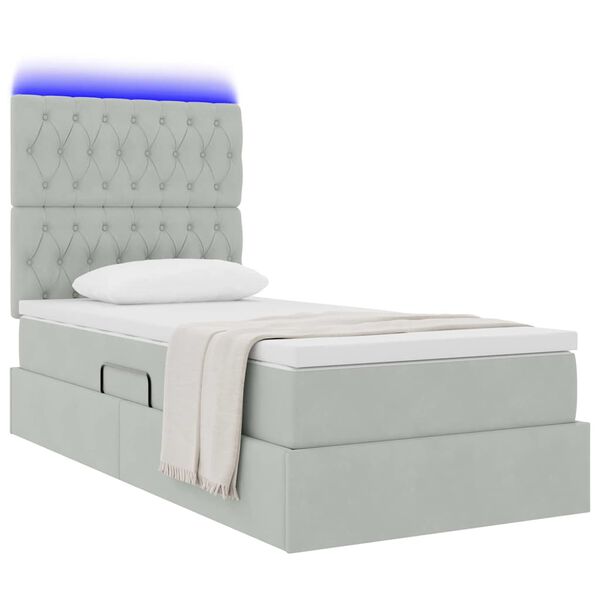 vidaXL Bett mit Stauraum und LED mit LED Hellgrau 90 x 190 cm Samt