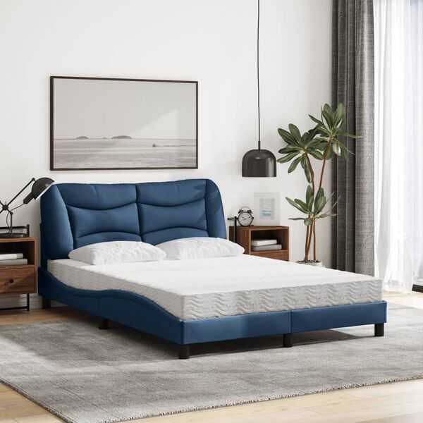 vidaXL Bett mit Matratze "Hvar" Blau 140x190 cm Stoff