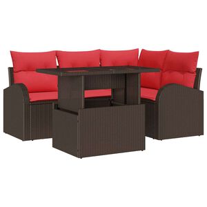 vidaXL Gartensofa-set mit Speicher 5 pcs Braun und Rot Poly-Rattan