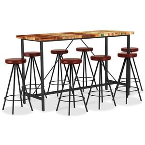vidaXL 9-tlg. Bar-Set Recyceltes Massivholz und Echtleder